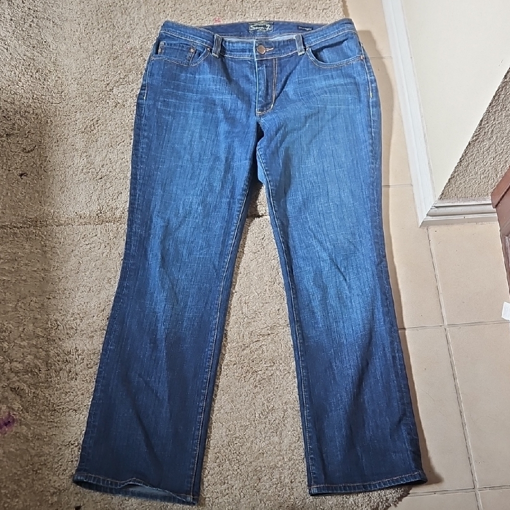 7 For All Mankind Blue Straight Leg Jeans Size 14 - Picture 2 of 8
